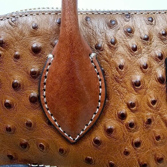 Dooney & Bourke Large Ostrich Embossed  Domed Satchel  Caramel Retail $368 - Picture 8 of 15